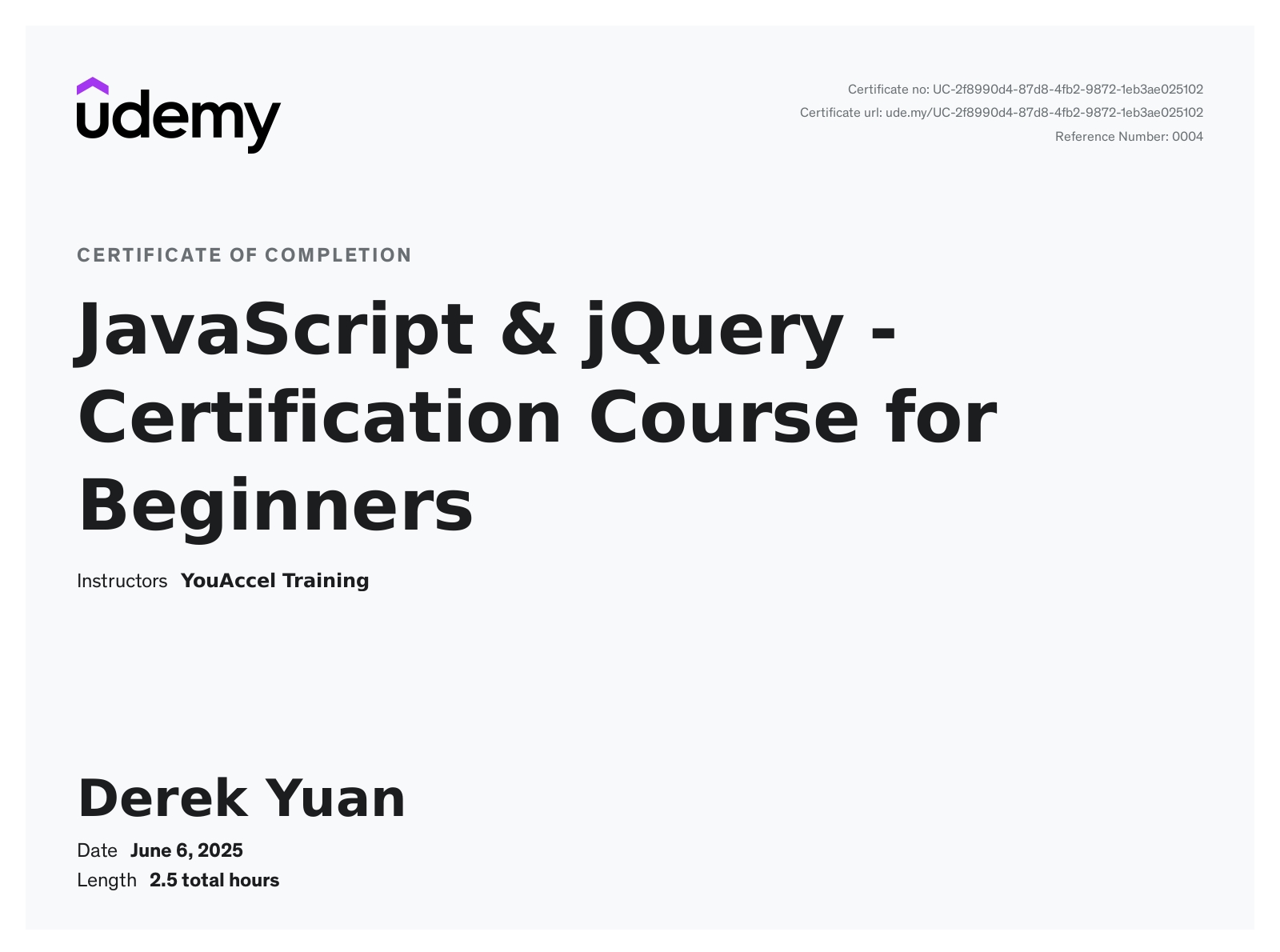 JavaScript & jQuery Certificate